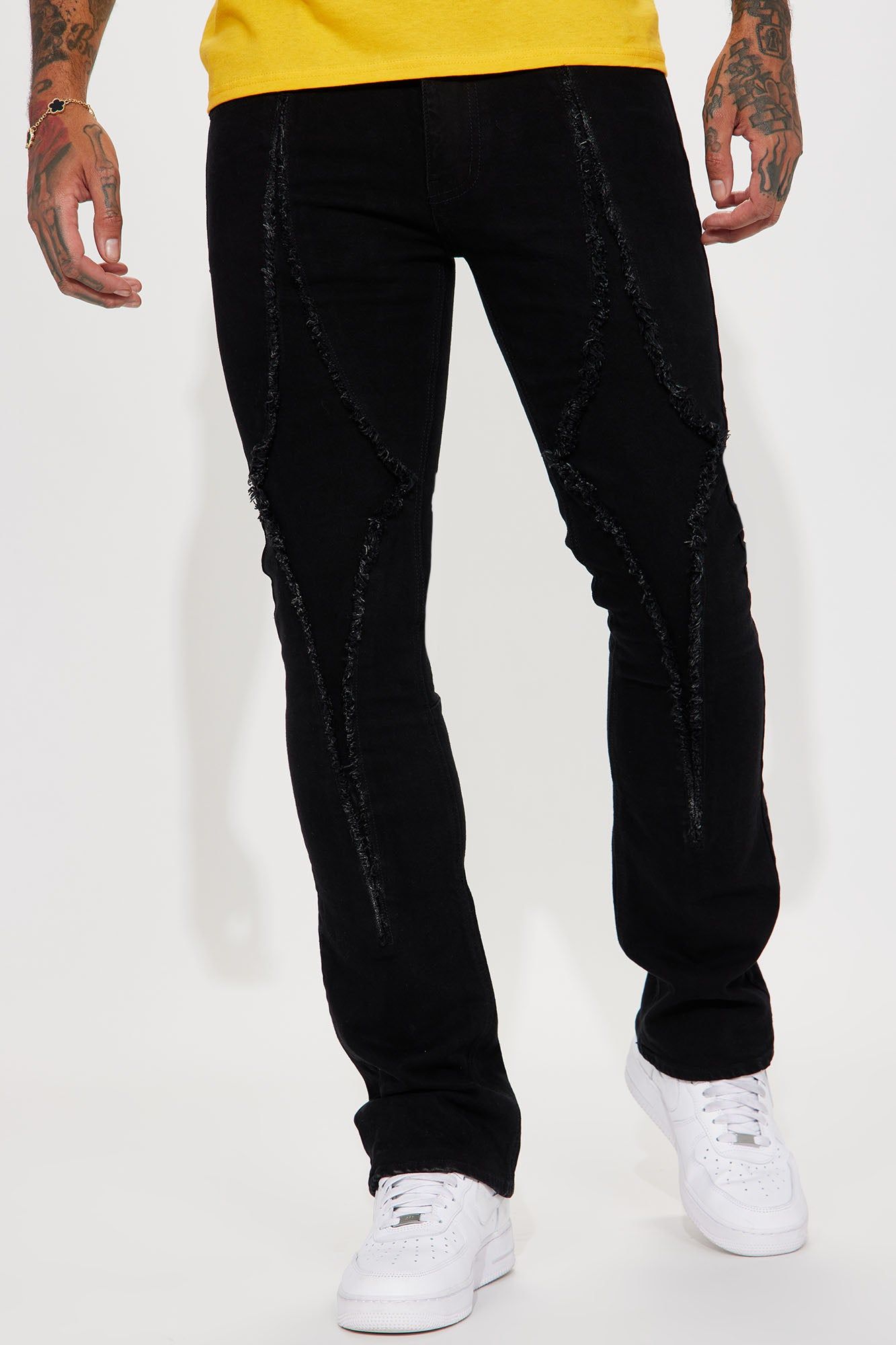 Diamond Fray Stacked Skinny Flared Jeans - Black sold by Fashion Nova