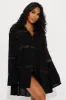 Breezy Paradise Linen Circle Cover Up Shirt Dress - Black sold by Fashion Nova