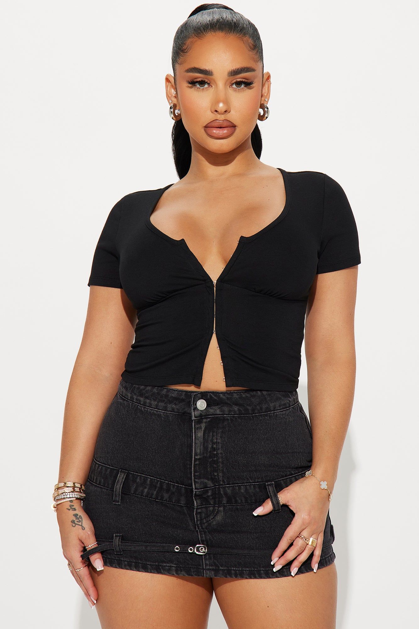 Rosalie Hook And Eye Top - Black sold by Fashion Nova