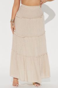Romy Tiered Gauze Maxi Skirt - Khaki sold by Fashion Nova