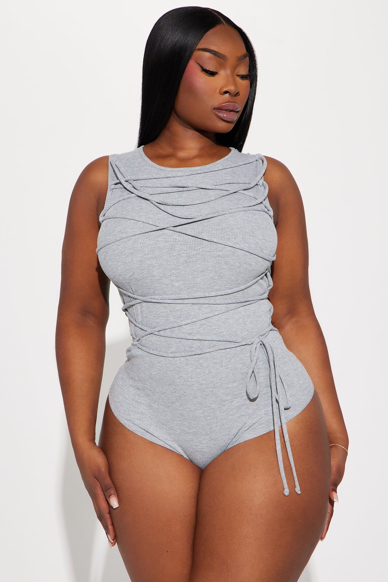 Anitta Lace Up bodysuit - Heather Grey sold by Fashion Nova product image thumbnail 5