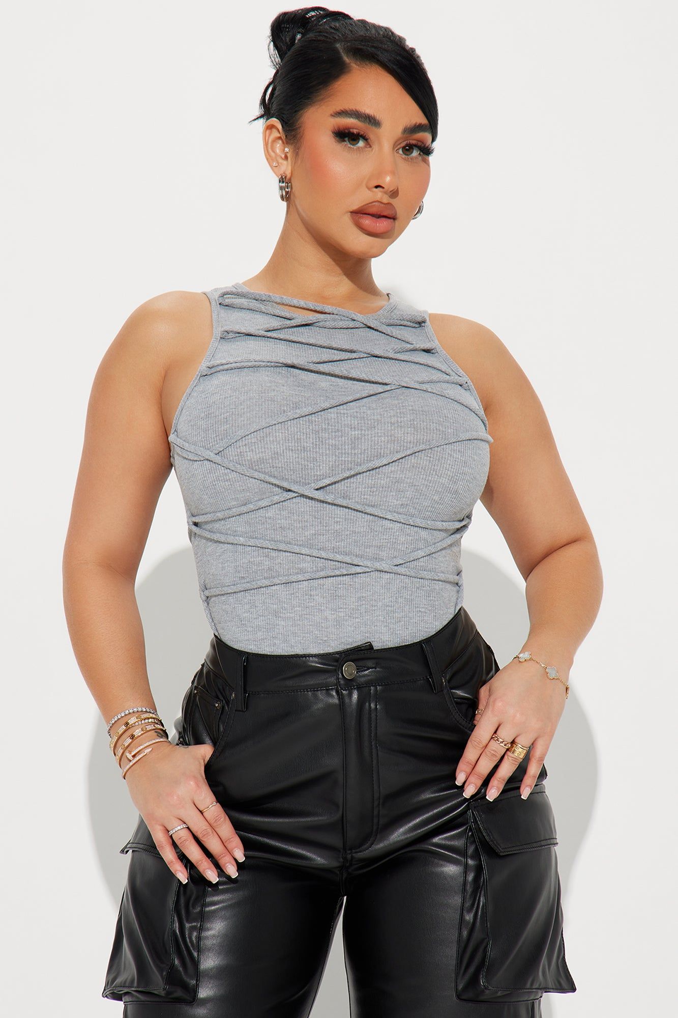 Anitta Lace Up bodysuit - Heather Grey sold by Fashion Nova product image thumbnail 3