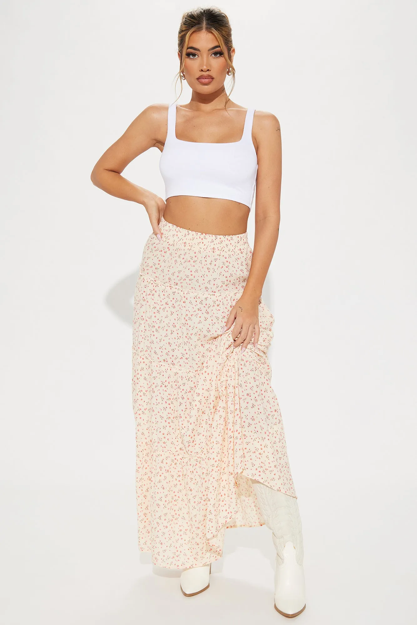 Justina Floral Tiered Maxi Skirt - Cream/combo sold by Fashion Nova product image thumbnail 2