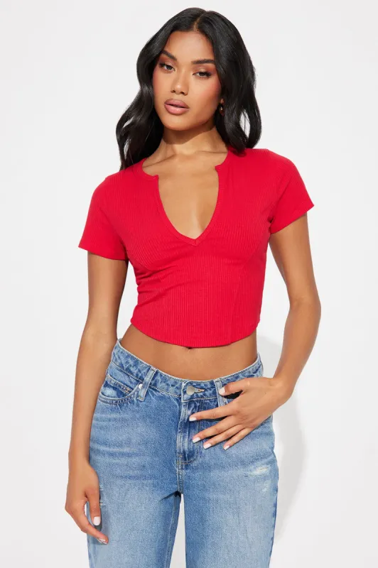 Valentina Plunge Crop Top - Red sold by Fashion Nova