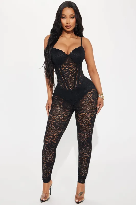 My Love Affair Lace Jumpsuit - Black sold by Fashion Nova