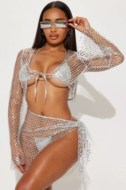 Stella Sequin Swim Cover Up Set - Silver sold by Fashion Nova