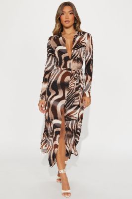 Karina Mesh Maxi Dress - Brown/combo sold by Fashion Nova
