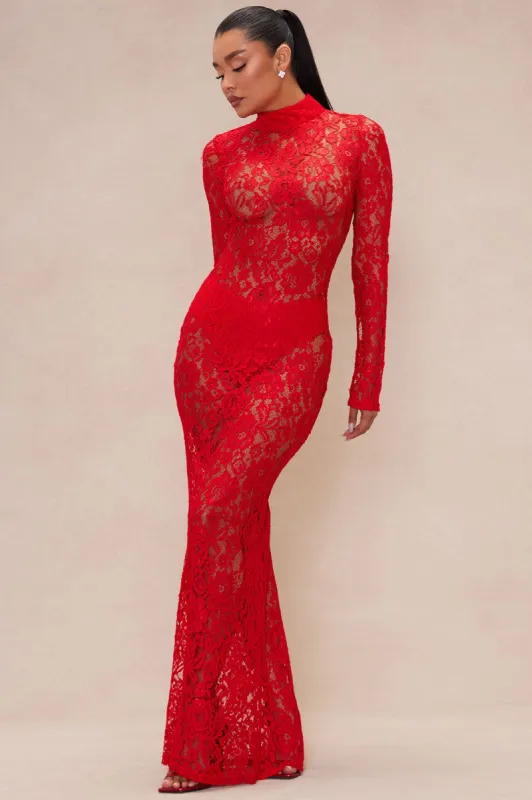 Valentina Lace Maxi Dress - Red sold by Fashion Nova