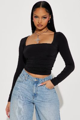 Long Story Short Ruched Top - Black sold by Fashion Nova