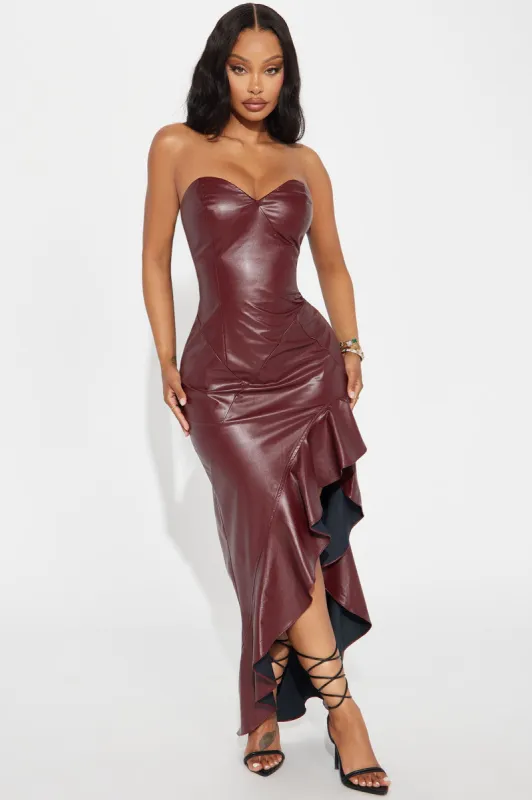 Stacy Faux Leather Maxi Dress - Burgundy sold by Fashion Nova