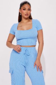 Nobody Like Me Short Sleeve Pant Set - Blue sold by Fashion Nova