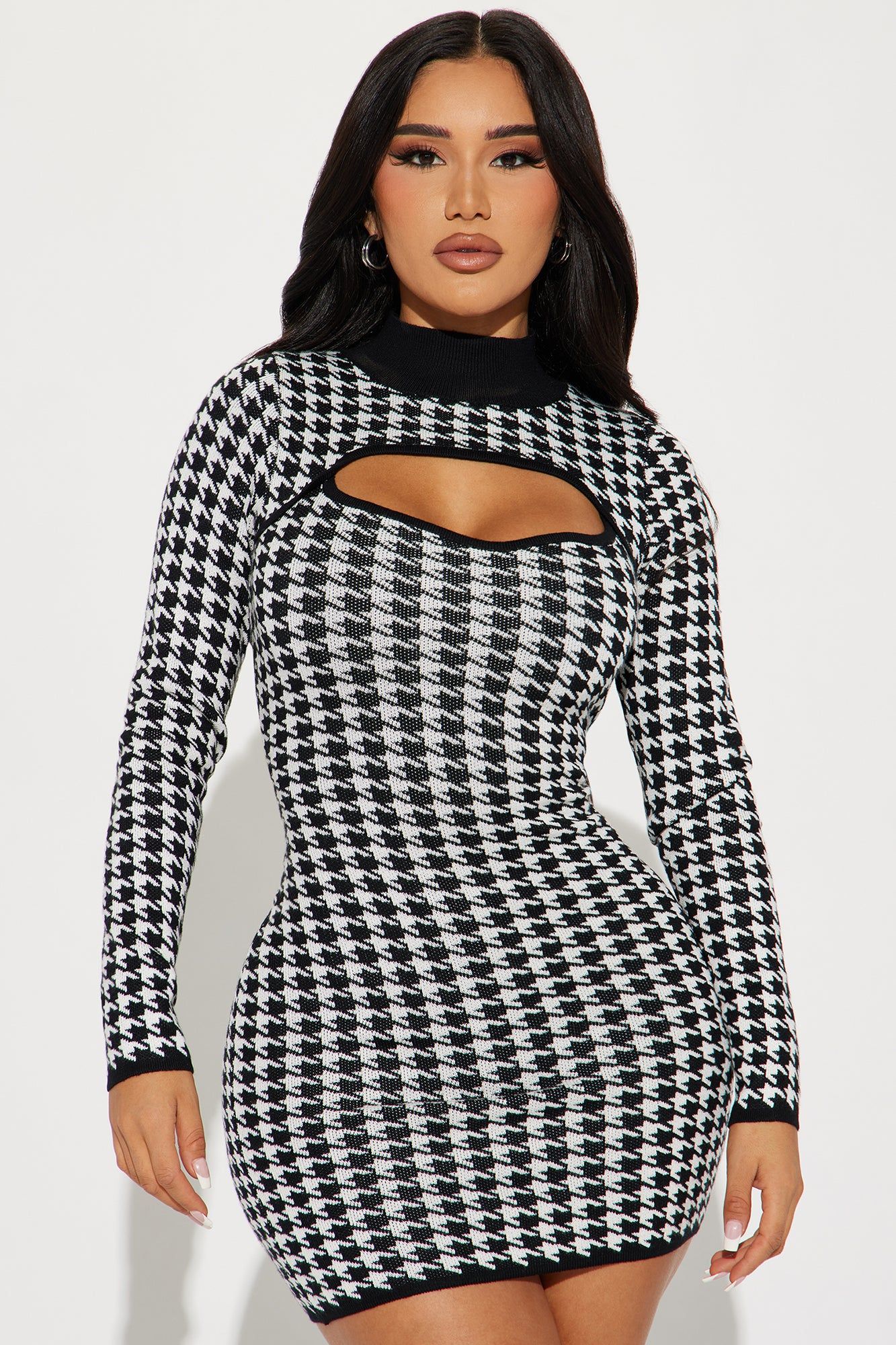 Sydney Sweater Mini Dress - Black/White sold by Fashion Nova