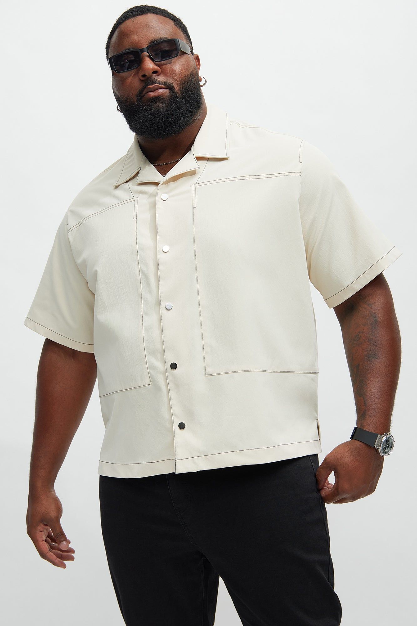 Hudson Contrast Stitching Shirt - Cream sold by Fashion Nova product image thumbnail 5