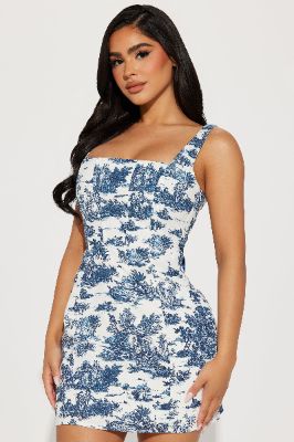 Kamryn Lace Up Mini Dress - Blue/combo sold by Fashion Nova