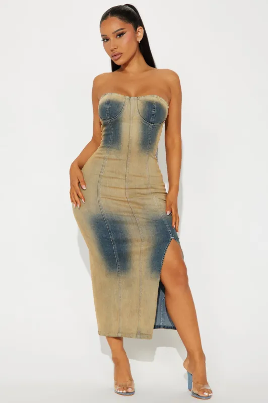 Strut Denim Midi Dress -Tan sold by Fashion Nova
