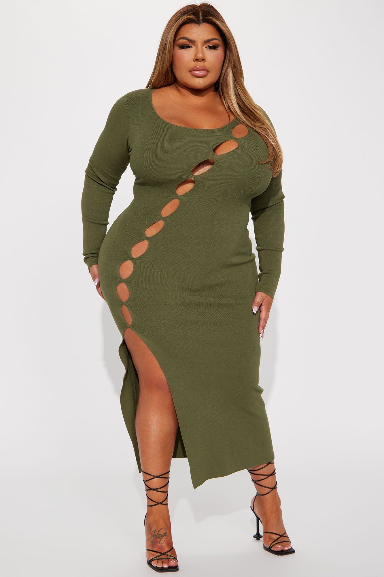 Eve Cutout Knit Midi Dress - Olive sold by Fashion Nova product image thumbnail 4