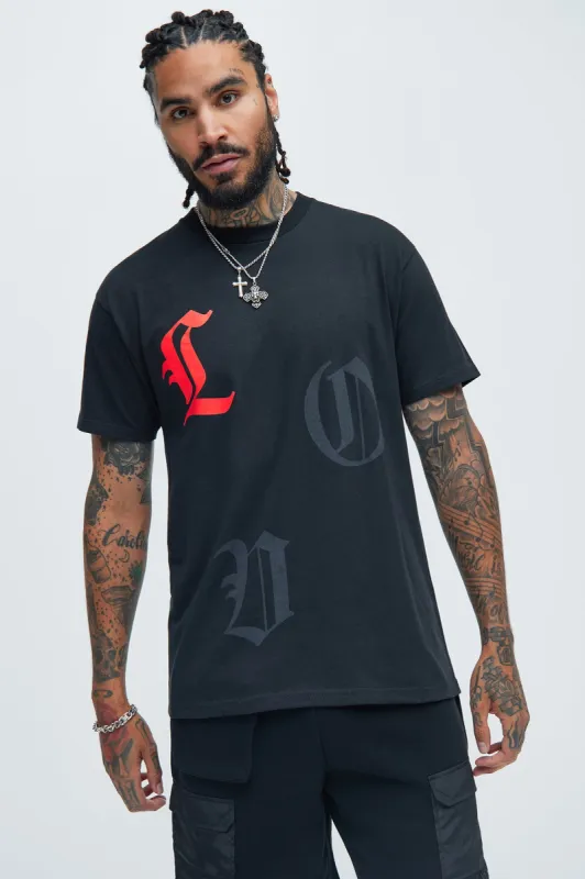 Lover All Over Short Sleeve Tee - Black sold by Fashion Nova