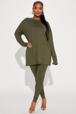 Weekend Vibes Long Sleeve Set - Olive sold by Fashion Nova