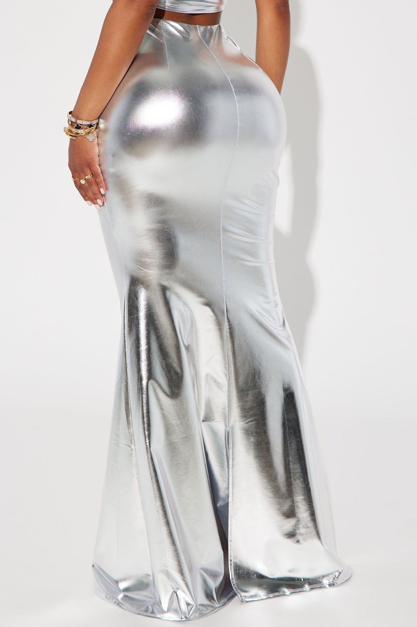 Dare You To Stare Faux Leather Maxi Skirt - Silver sold by Fashion Nova product image thumbnail 3