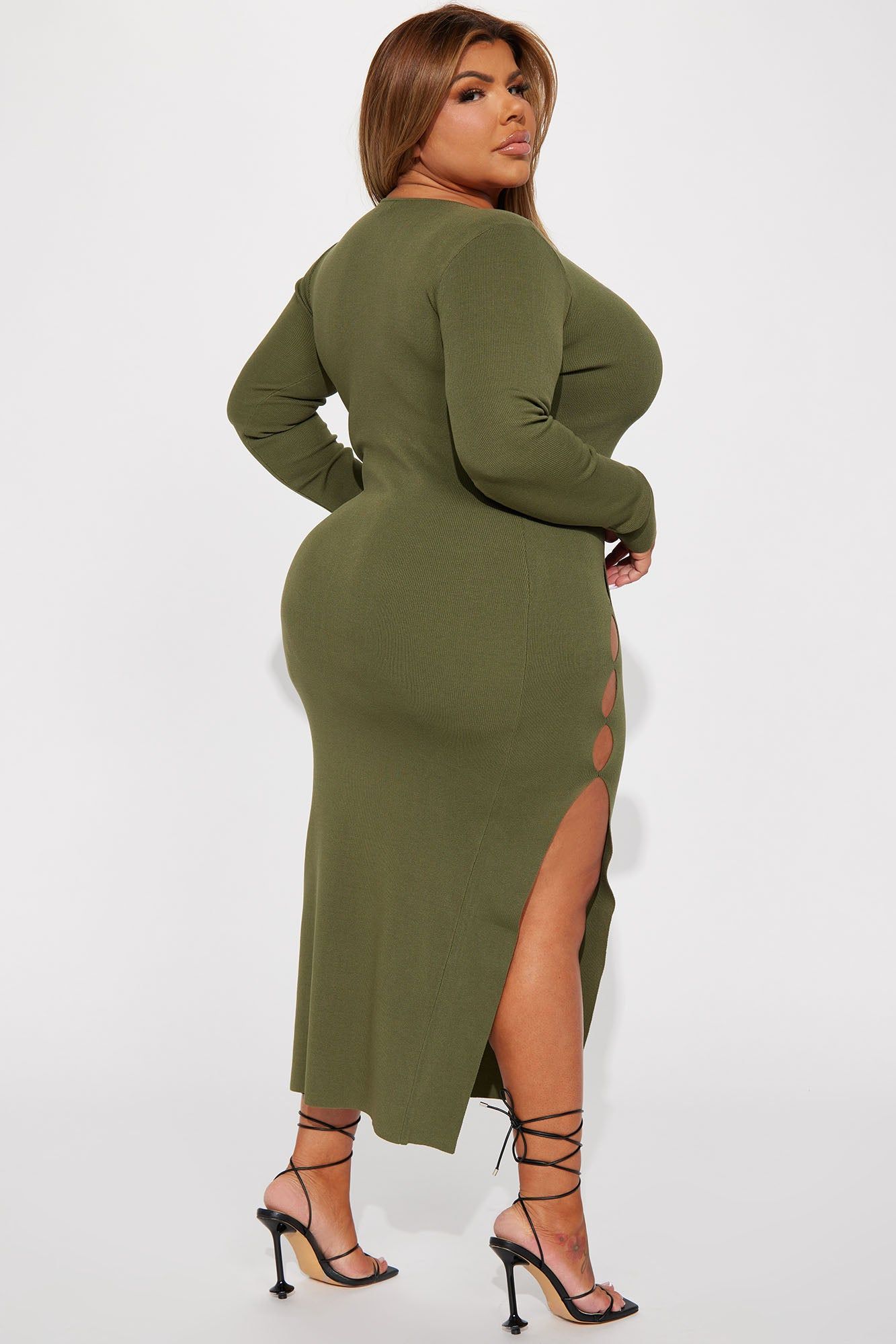 Eve Cutout Knit Midi Dress - Olive sold by Fashion Nova product image thumbnail 6