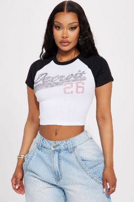 Detroit Raglan Tee - Black/White sold by Fashion Nova