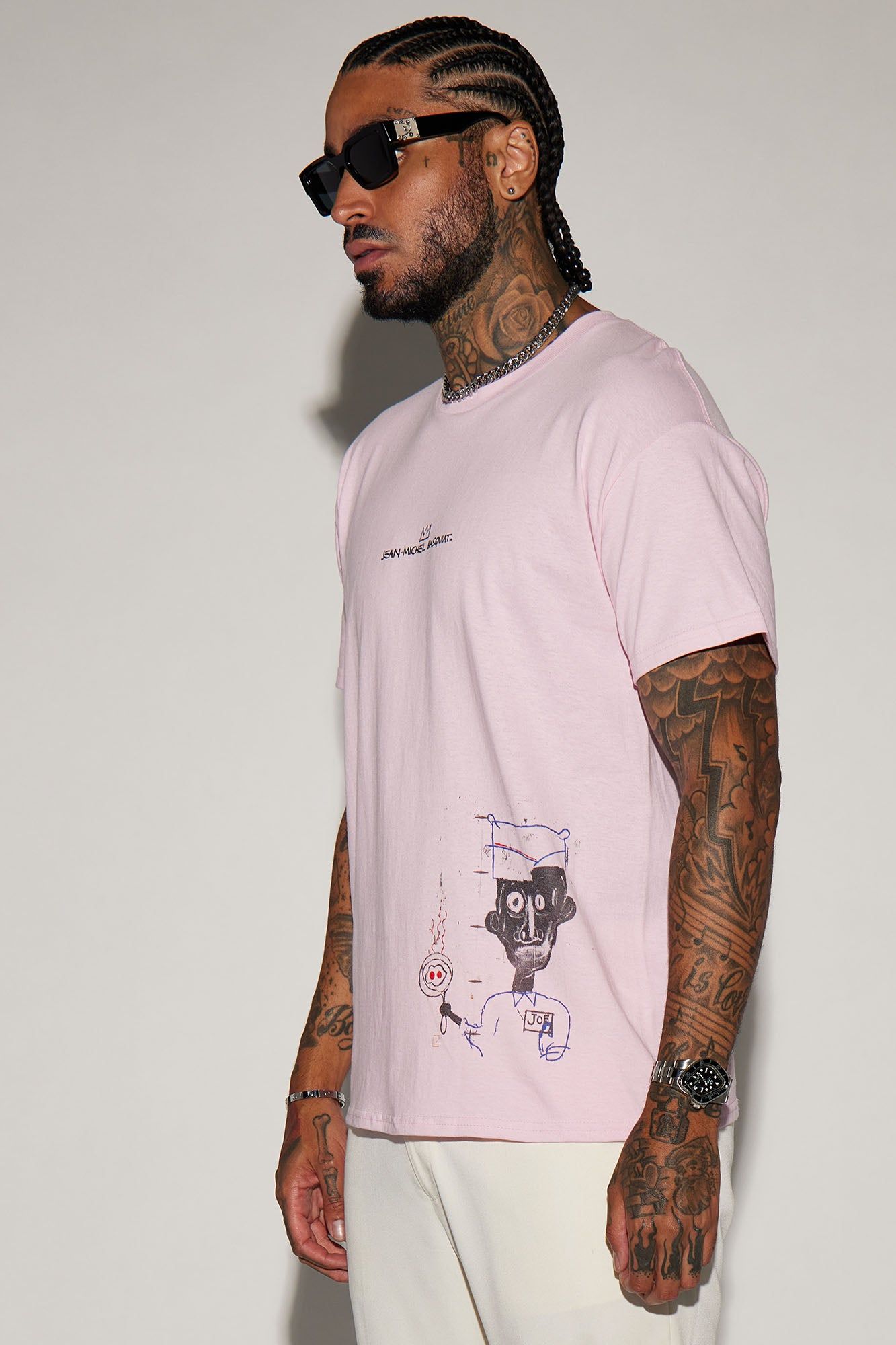 Basquiat Fried Short Sleeve Tee - Pink sold by Fashion Nova