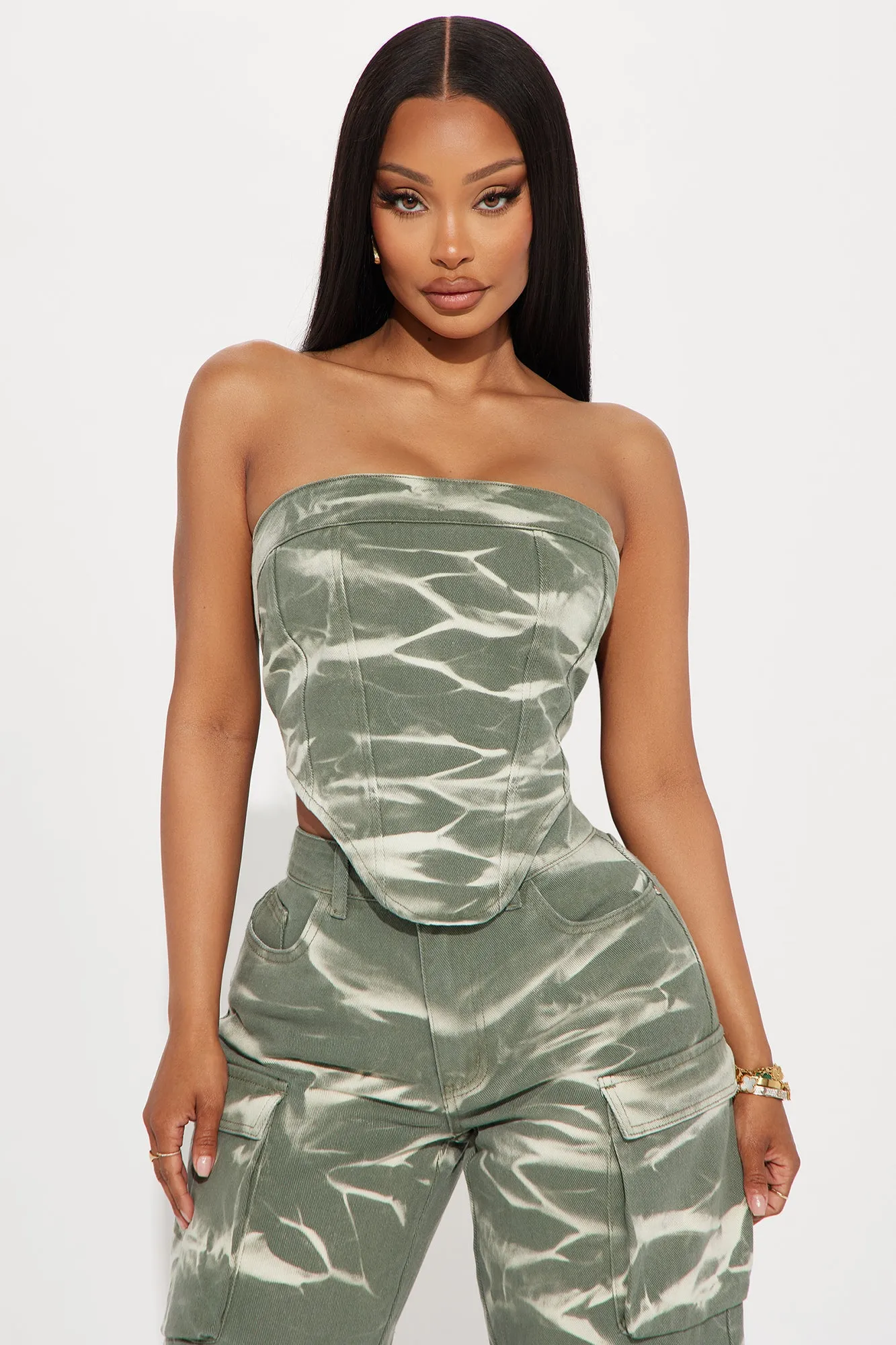 Just Telling You Denim Corset Top - Green sold by Fashion Nova