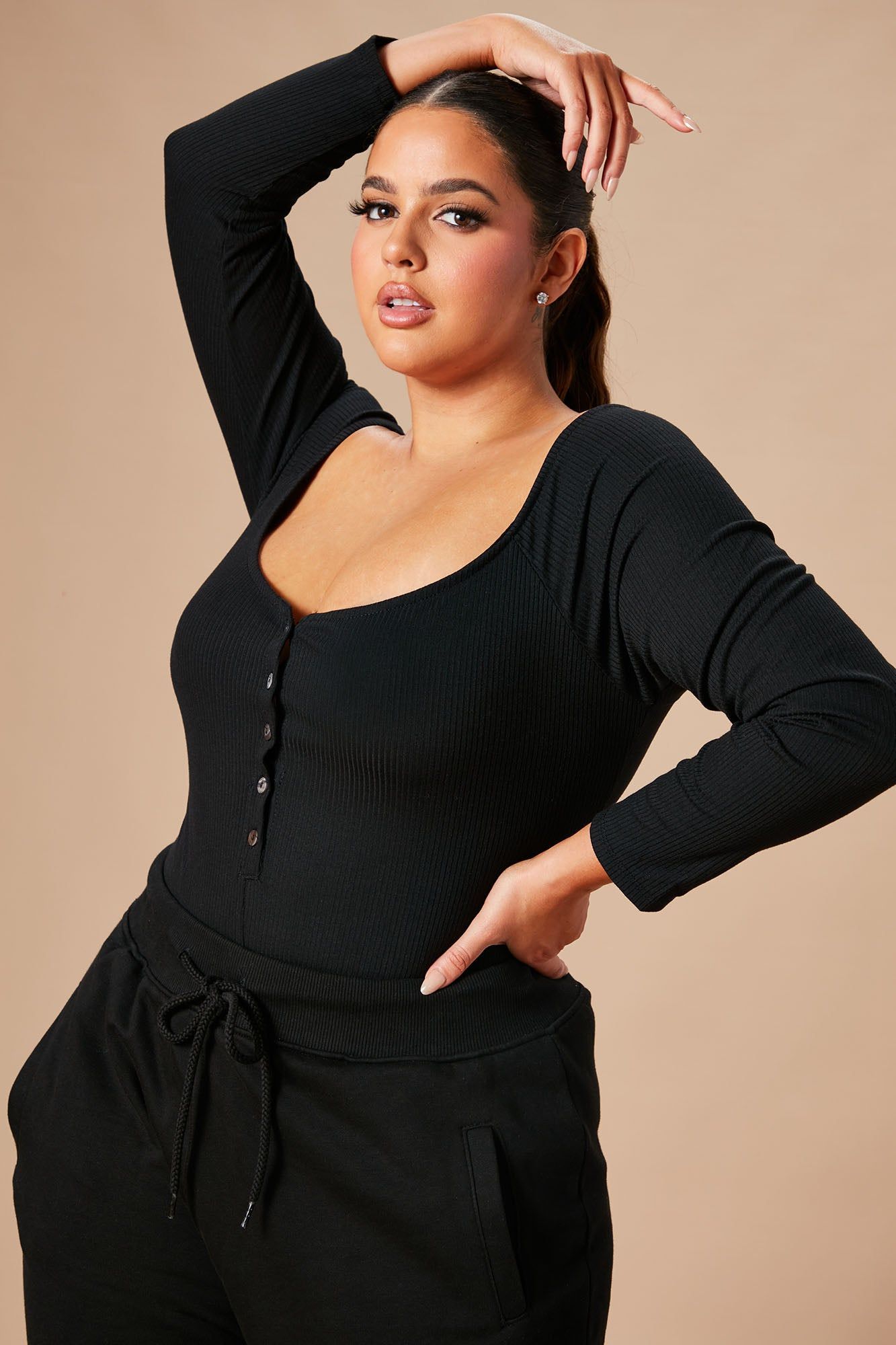 Hazel Ribbed Henley Bodysuit - Black sold by Fashion Nova product image thumbnail 6
