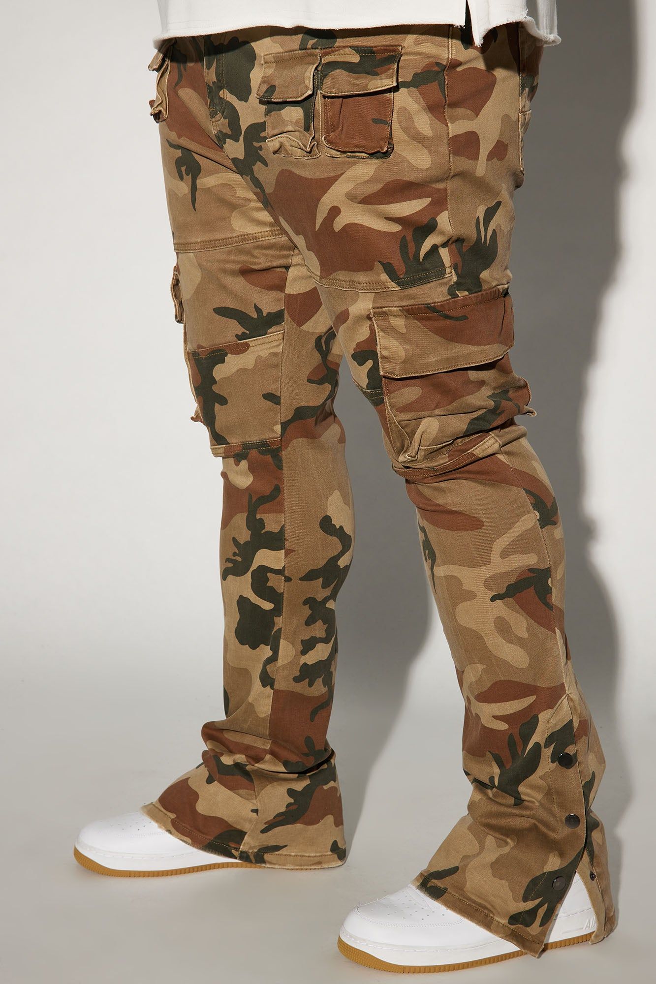 Snap At It Cargo Stacked Skinny Flare Pants - Camouflage sold by Fashion Nova product image thumbnail 2