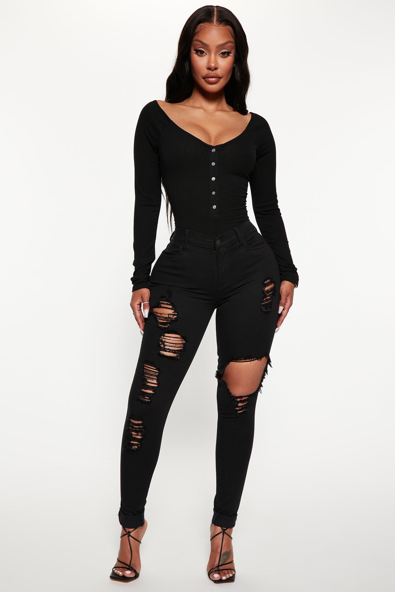 Hazel Ribbed Henley Bodysuit - Black sold by Fashion Nova product image thumbnail 2