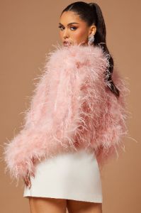 Chelsea Feather Cropped Jacket - Pink sold by Fashion Nova