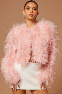 Chelsea Feather Cropped Jacket - Pink sold by Fashion Nova