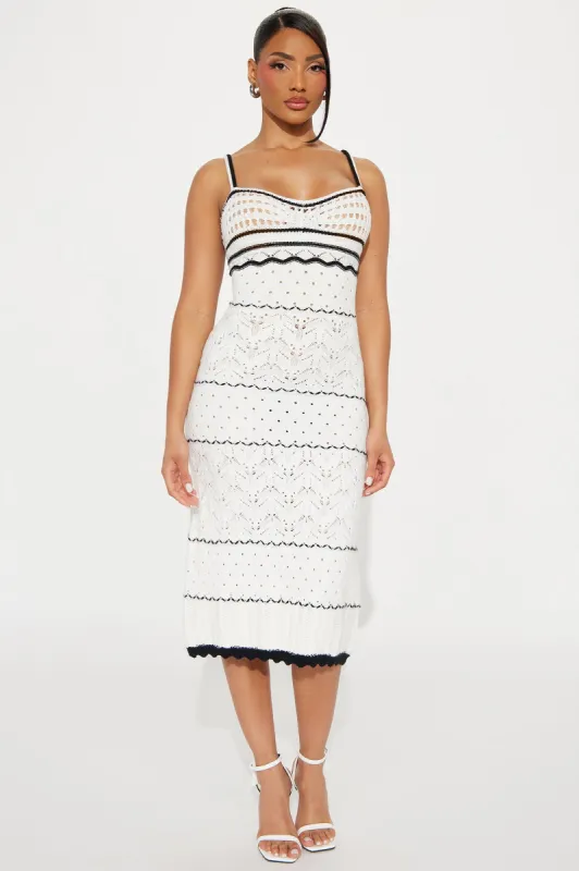 Your Daydream Crochet Midi Dress - White/Black sold by Fashion Nova