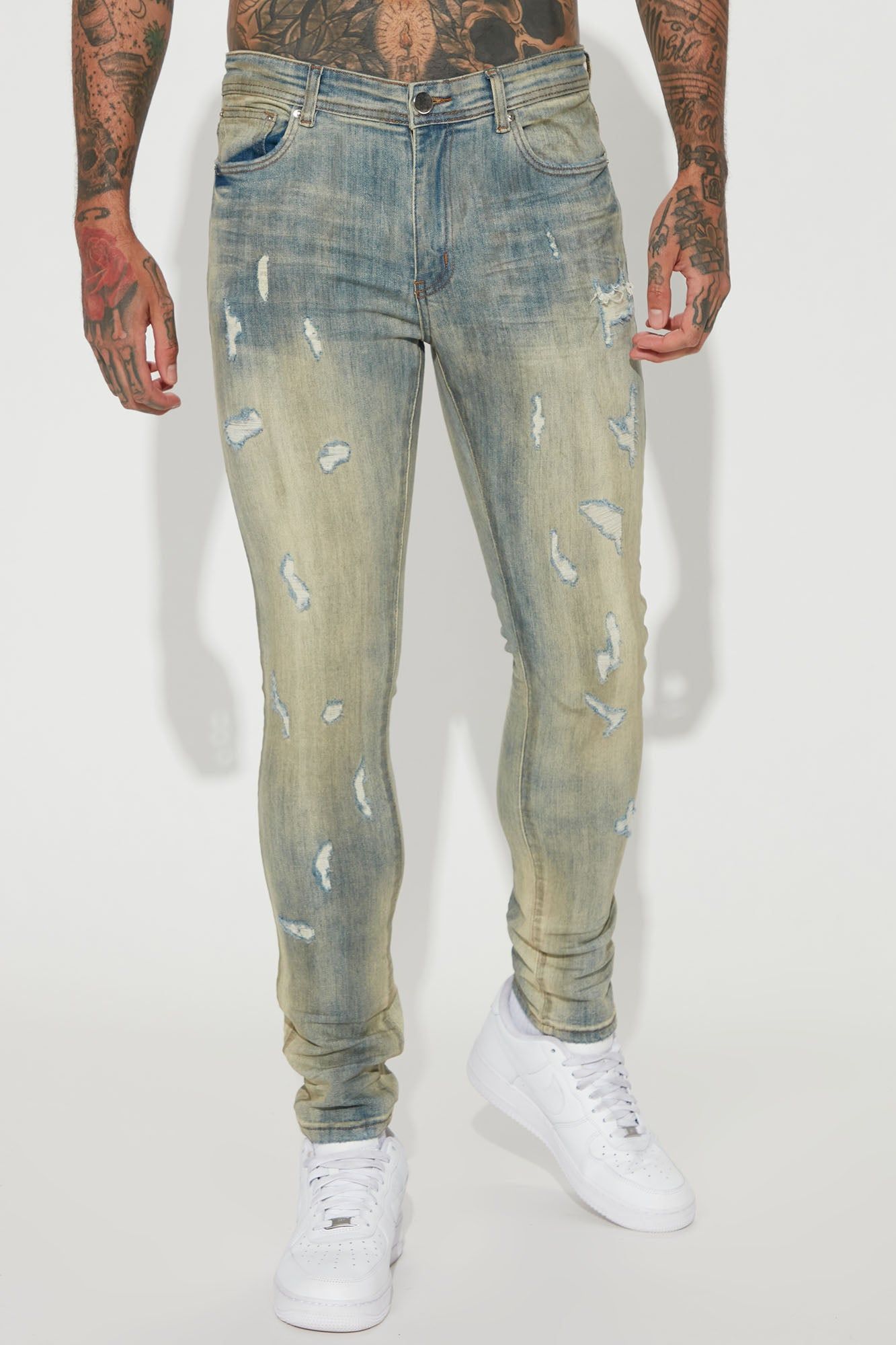 Good Days RIpped Stacked Skinny Jeans - Vintage Blue Wash sold by Fashion Nova product image thumbnail 3