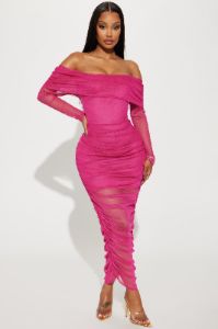 Giana Mesh Maxi Dress - Fuchsia sold by Fashion Nova