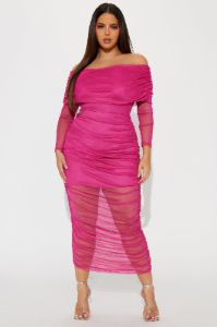 Giana Mesh Maxi Dress - Fuchsia sold by Fashion Nova