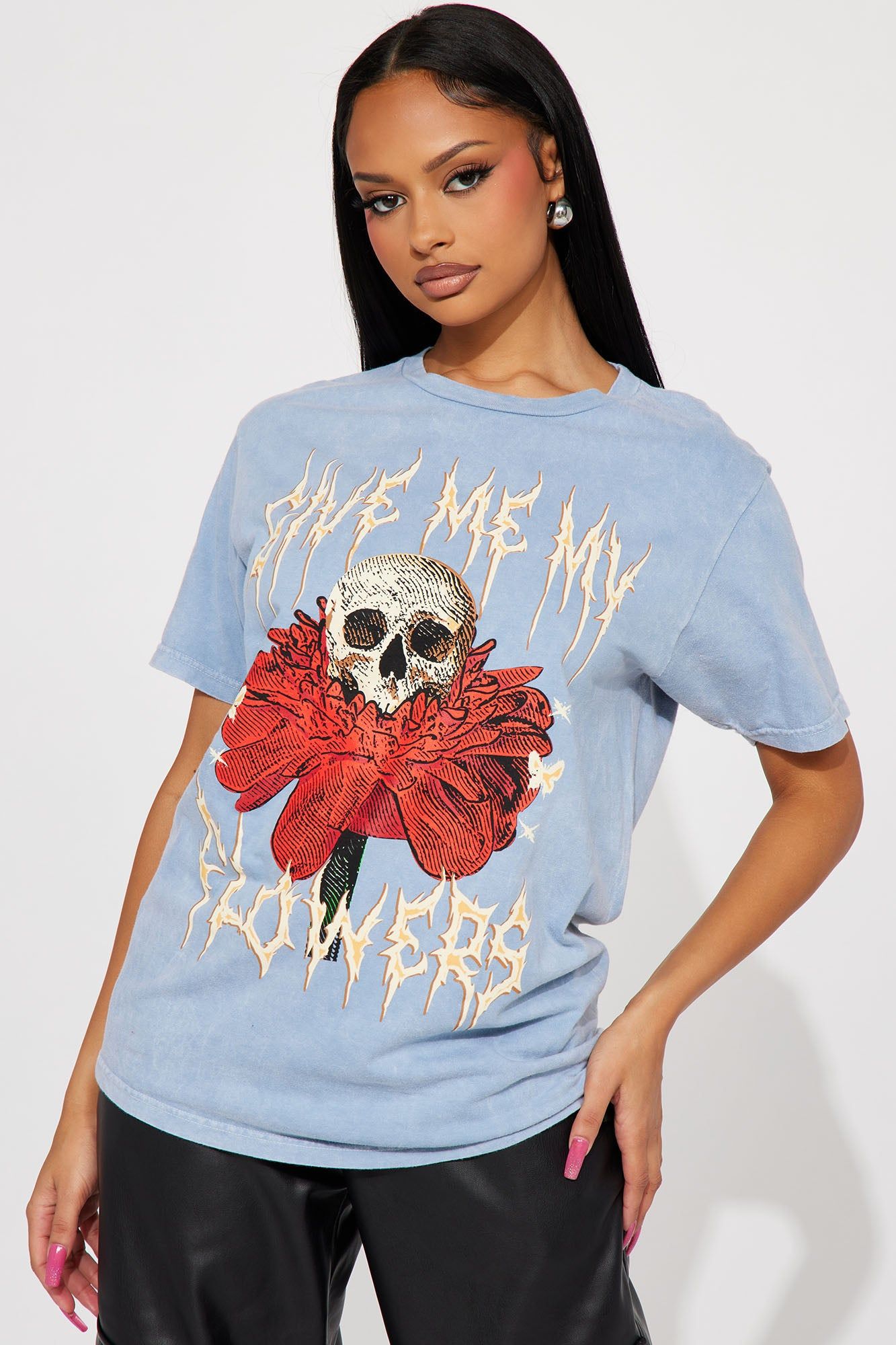 Give Me My Flowers Graphic Tee - Blue Wash sold by Fashion Nova