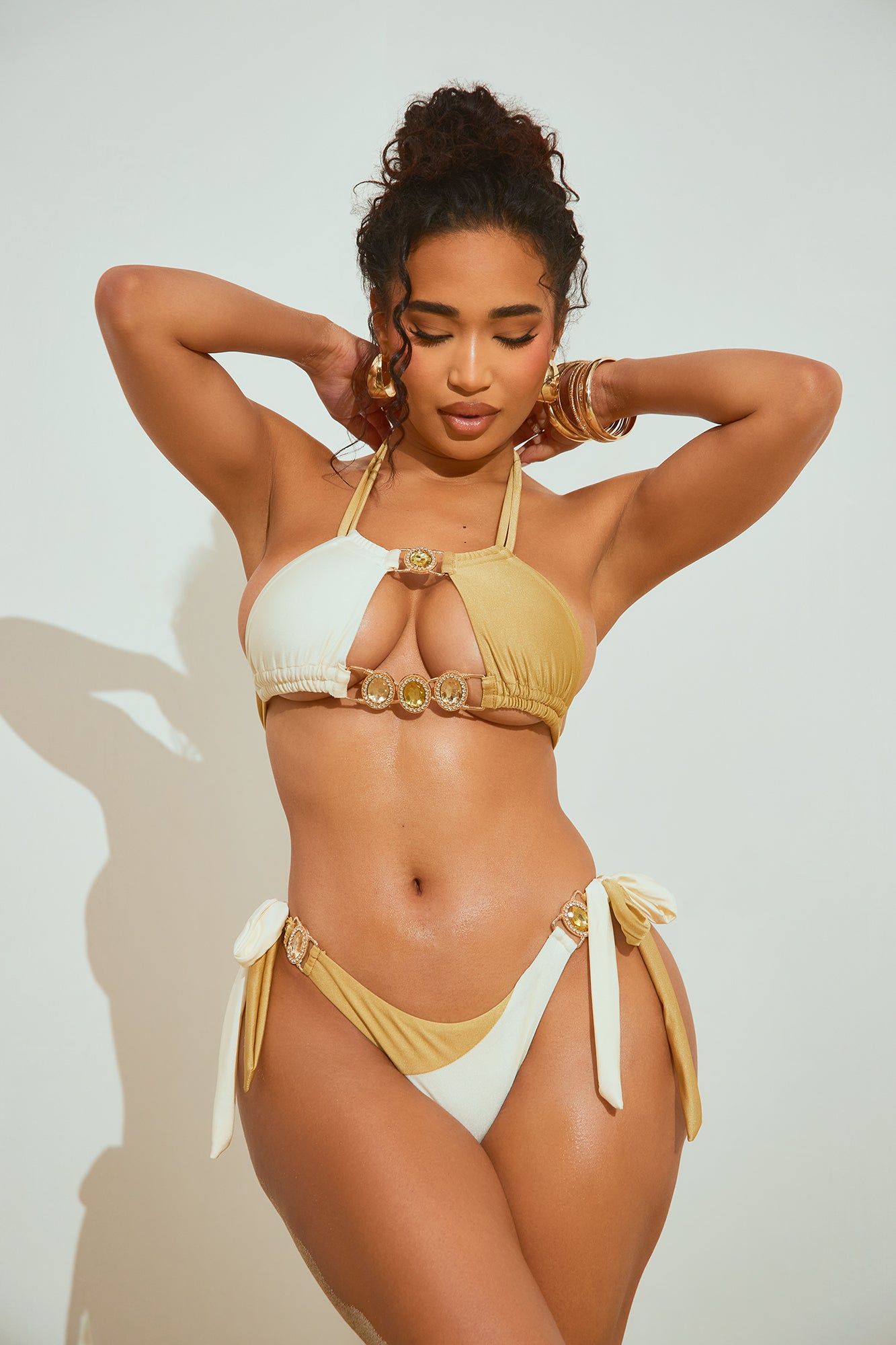 Candy Sweet Crystal 2 Piece Bikini - Mocha/combo sold by Fashion Nova