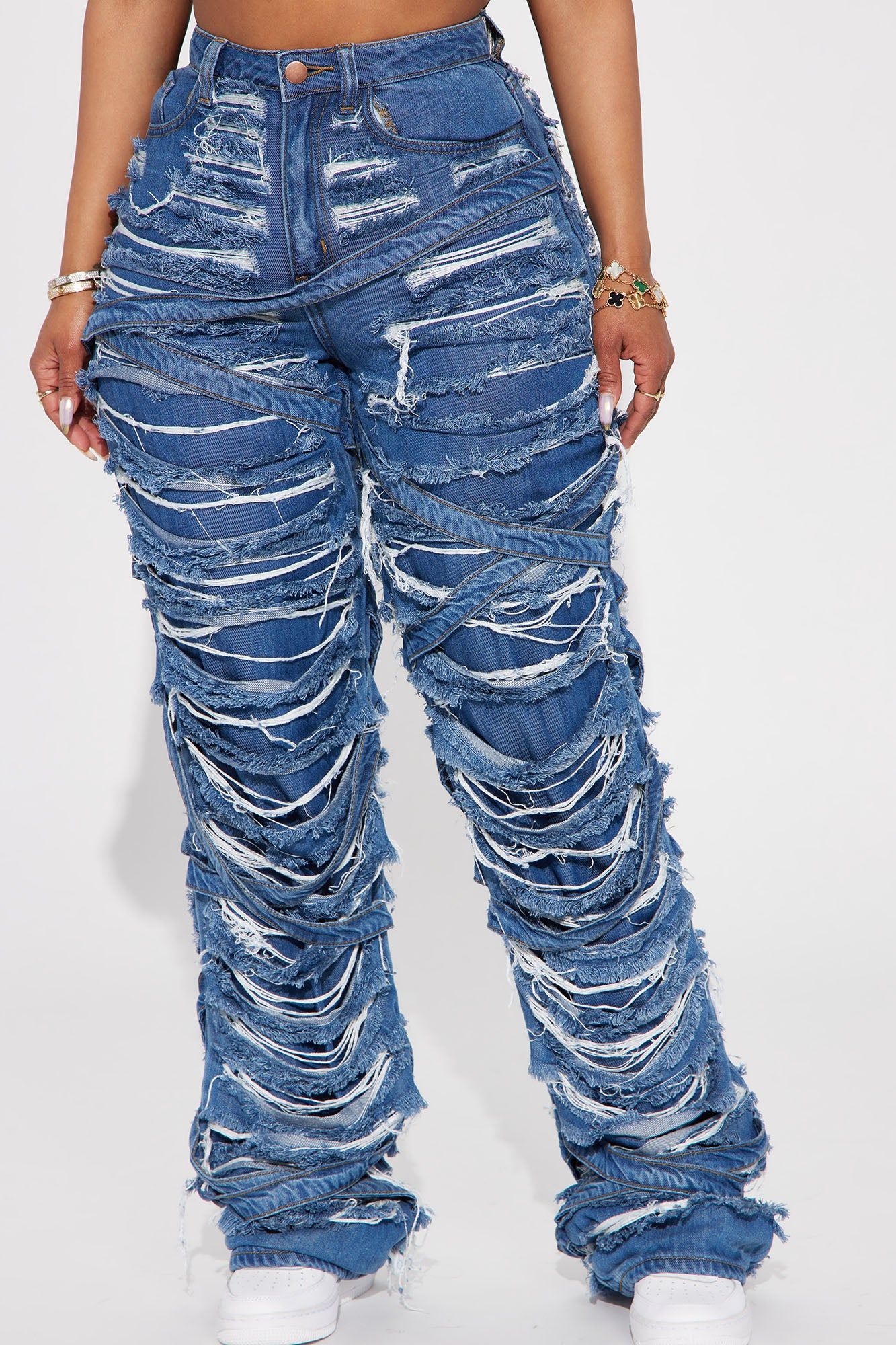 Never Low Key Shredded Straight Leg Jeans - Dark Wash sold by Fashion Nova product image thumbnail 2