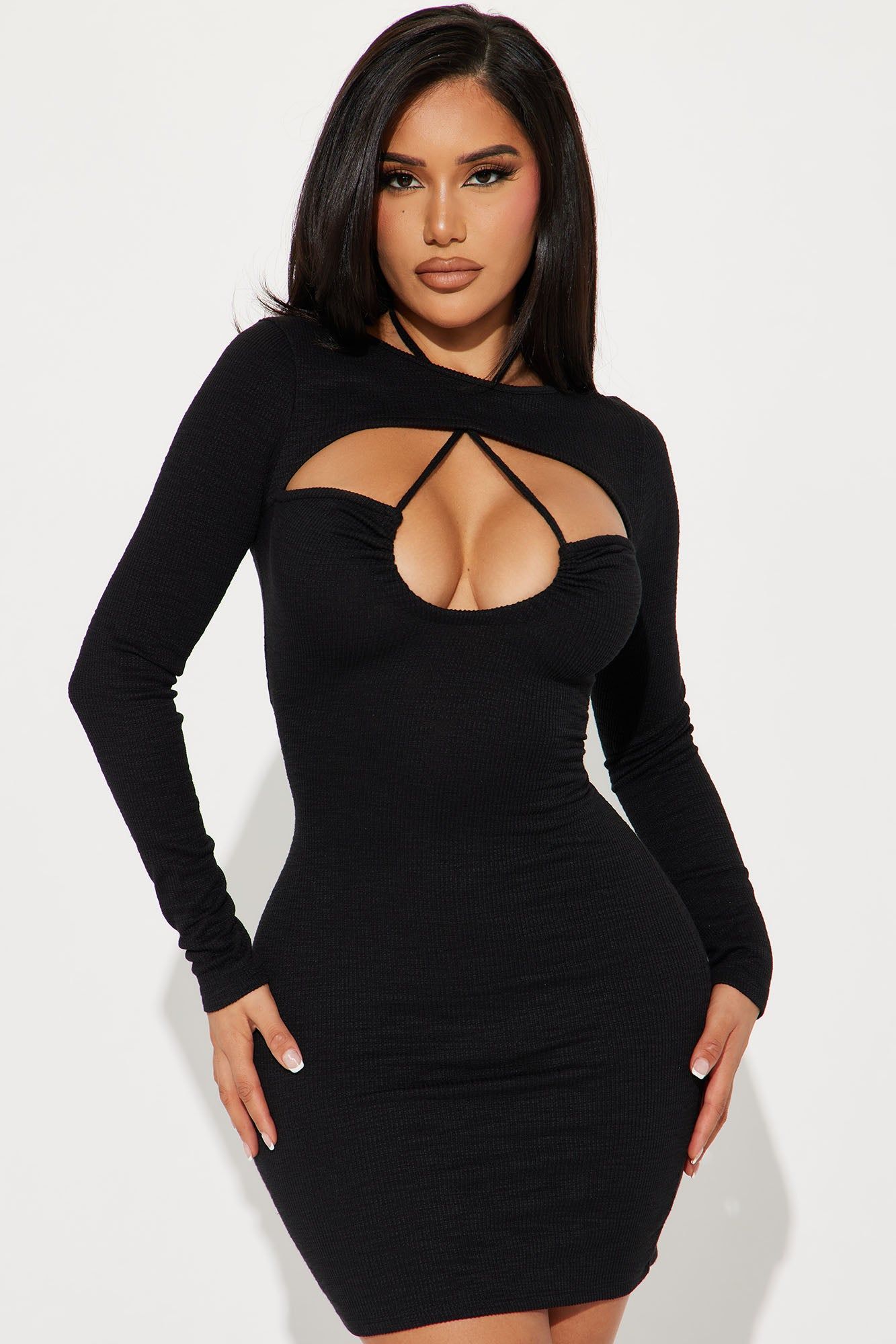 Zoey Textured Mini Dress - Black sold by Fashion Nova