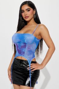 Milana Printed Mesh Top - Royal/combo sold by Fashion Nova