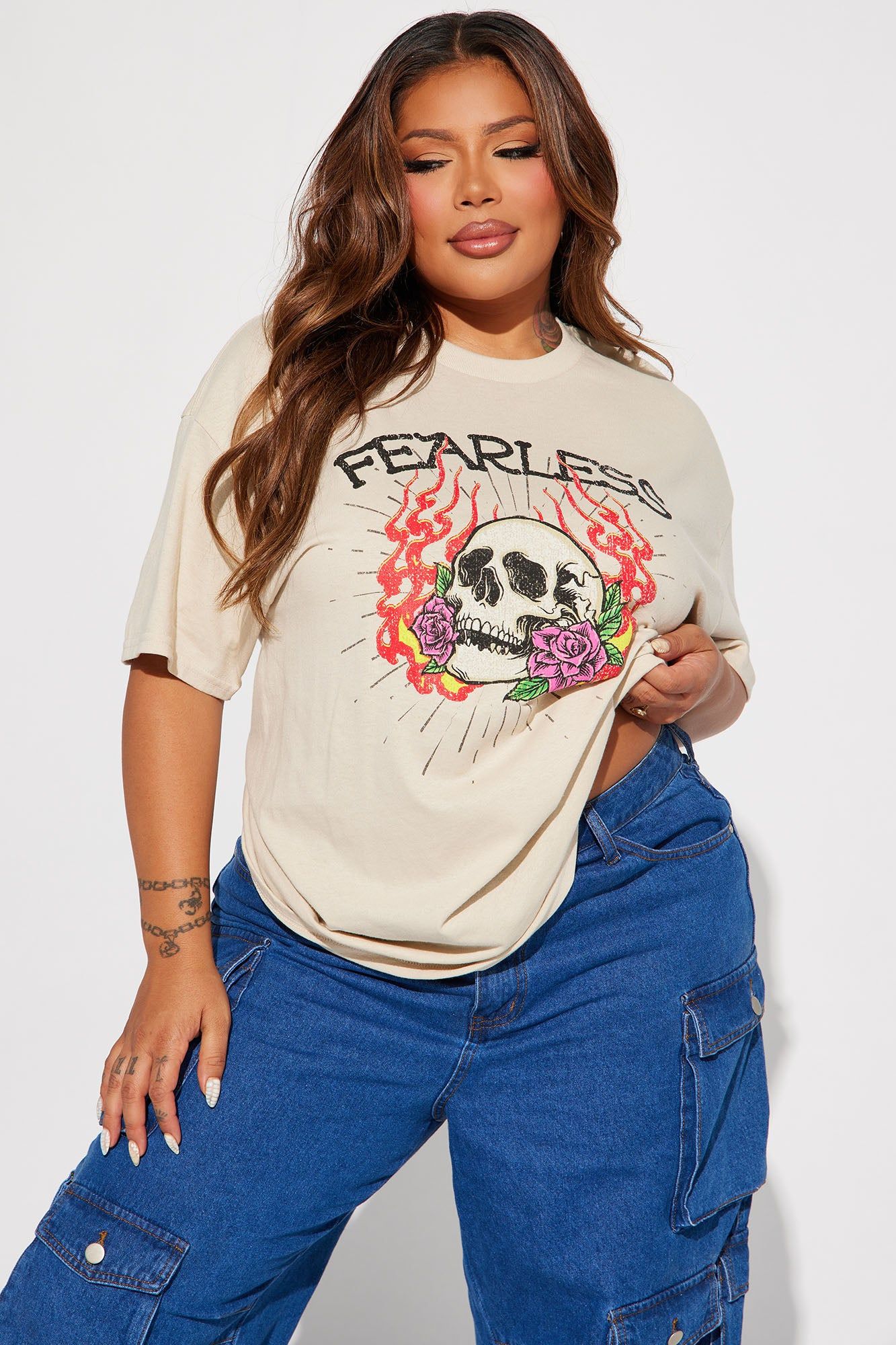 Fearless Skull Graphic Tee - Sand sold by Fashion Nova product image thumbnail 4