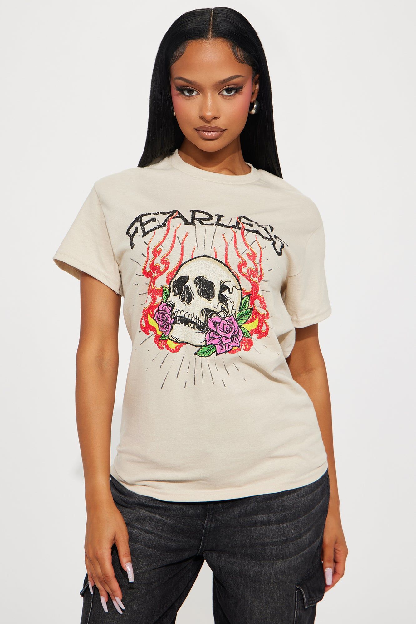 Fearless Skull Graphic Tee - Sand sold by Fashion Nova