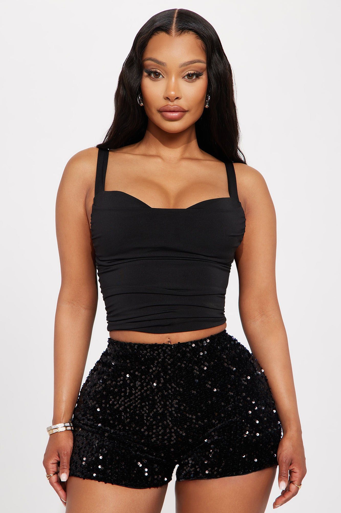 Sanya Ruched Top - Black sold by Fashion Nova