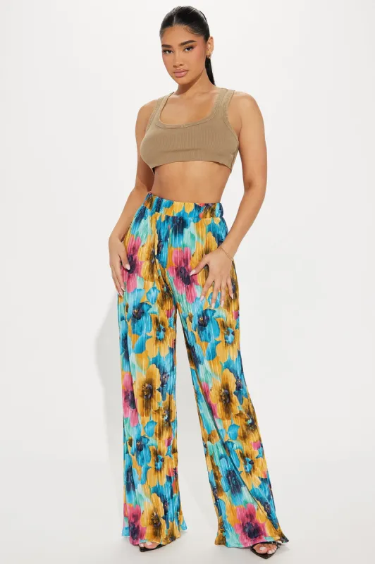 Sweet Love Printed Plisse Pant - Blue/combo sold by Fashion Nova