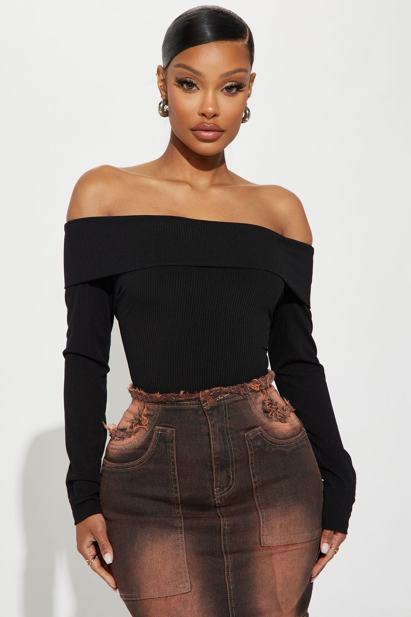 Morgan Off Shoulder Ribbed Top - Black sold by Fashion Nova