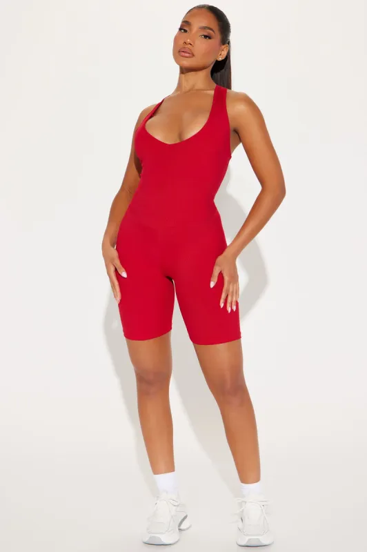 Wellness Ribbed Romper - Red sold by Fashion Nova