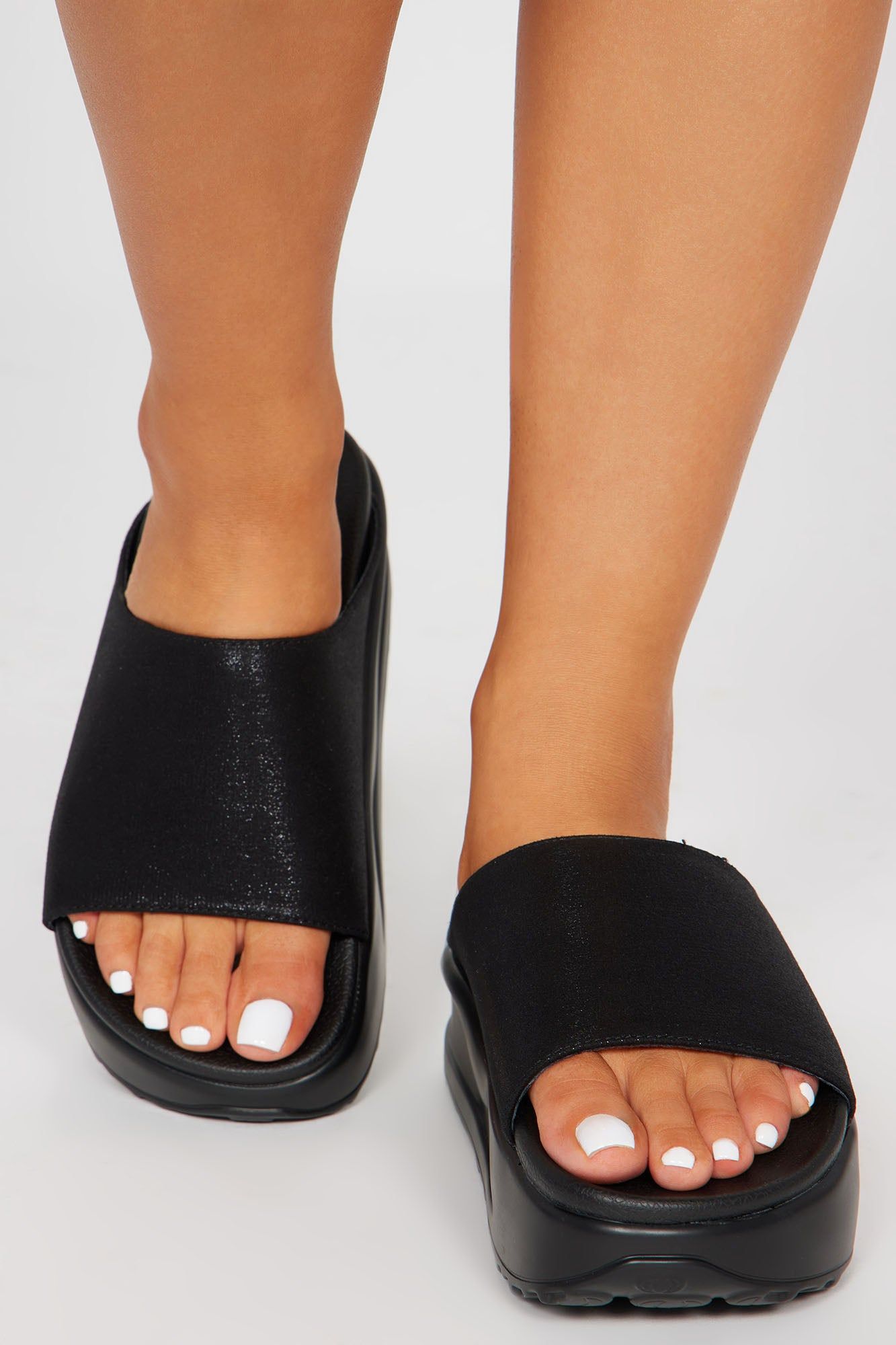 In My Own Lane Slides - Black sold by Fashion Nova