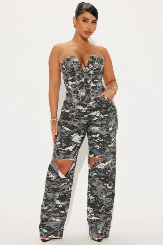 Run For Cover Jumpsuit  - Grey/combo sold by Fashion Nova
