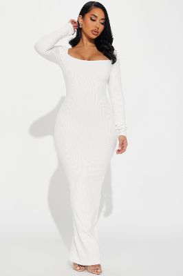 Clara Snatched Maxi Dress - Off White sold by Fashion Nova